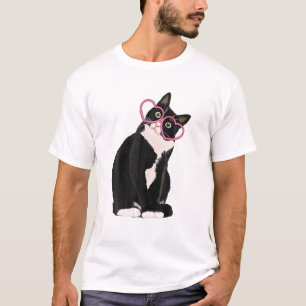 Cool Zwarte Kat Kittens Rode Hart Bril Happy Vale T-shirt