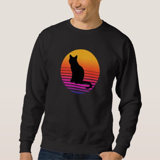 Cool Zwarte Kat Profiel bij Zonsondergang Kitten D Trui (Voorkant)