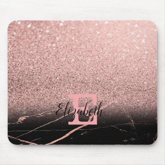Cool Zwarte Marmer, Glitter, Persoonlijke Monogram Muismat (Voorkant)