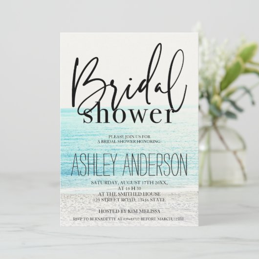 Cool zwarte typografie strand foto vrijgezellenfee kaart (Staand voorkant)