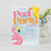 Cool zwembad Flamingo's Zomer Verjaardagsfeest Kaart (Staand voorkant)