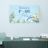 Cool zwembad party geslacht neutrale verjaardag spandoek (Beurs)