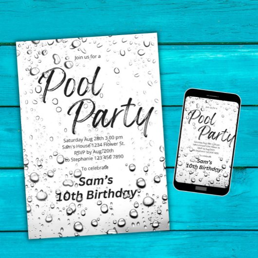 Cool Zwembad Party Water Splash Zomer Verjaardagsf Kaart