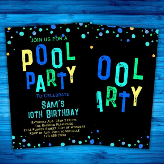 Cool Zwembad Party Zomer Zwemmen Verjaardagsfeest Kaart