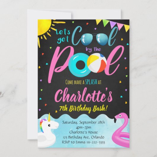 Cool Zwembad Party Zwemmen Verjaardag Uitnodiging (Voorkant)