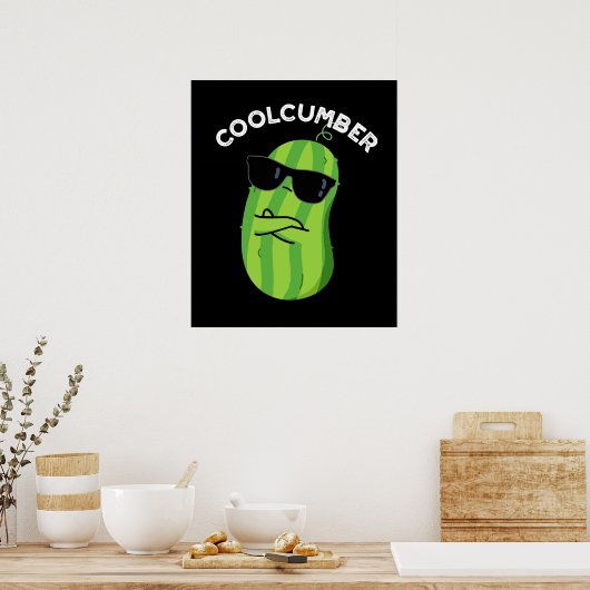 Coolcumber Funny Veggie Cucumber Pun Dark BG Poster (Keuken)