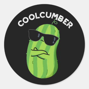 Coolcumber Funny Veggie Cucumber Pun Dark BG Ronde Sticker