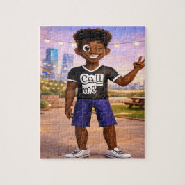 Coole 3D-cartoonjongen die een vredesteken maakt b Legpuzzel