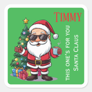 Coole aangepaste kerstcadeau vierkant van kerstman vierkante sticker