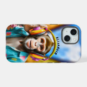 Coole aap met koptelefoon iPhone 15 case (Achterkant horizontaal)