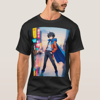 Coole Anime Jongen in Neon Stad – Stijlvolle Anime T-shirt