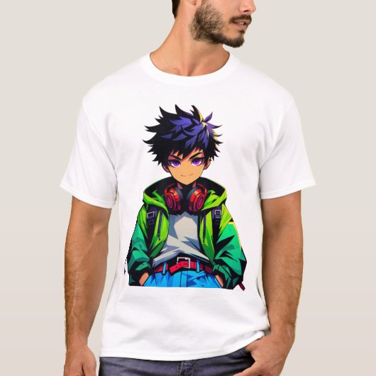 Coole Anime Jongens Kunst T-shirt (Voorkant)