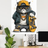 Coole antropomorfe kat in hiphopkleding poster (Thuiskantoor)