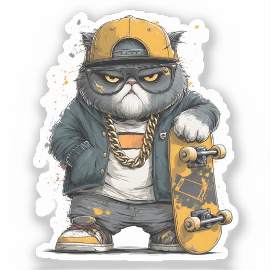Coole antropomorfe kat in hiphopkleding sticker (Voorkant)