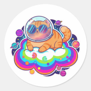 Coole astronaut sinaasappelkat in de ruimte op reg ronde sticker