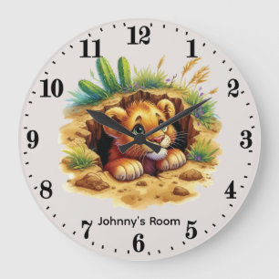 Coole baby leeuw voeg naam toe jongens nursery grote klok