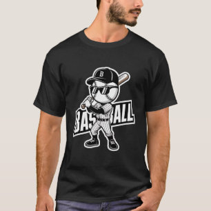 Coole Baseball Mascotte Zonnebril Vlammende Tekst T-shirt