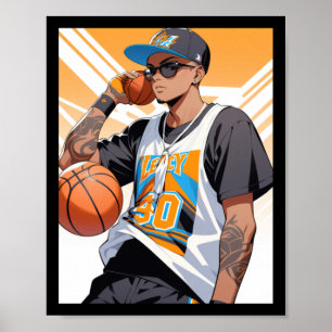 Coole Basketbal Speler Anime Kunst Urbane Sport St Poster