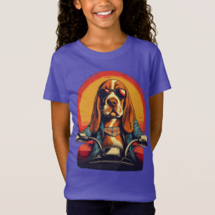 Coole basset hound biker in de zonsondergang t-shirt