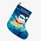 coole Beach surfende Santa Small Grote Kerstsok (Voorkant (Hangend))