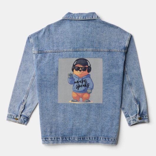 coole beer illustratie, denim jacket (Achterkant)
