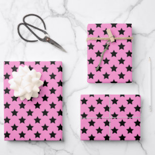 Coole betegelde blauwe roze ster patroon baby meis inpakpapier vel
