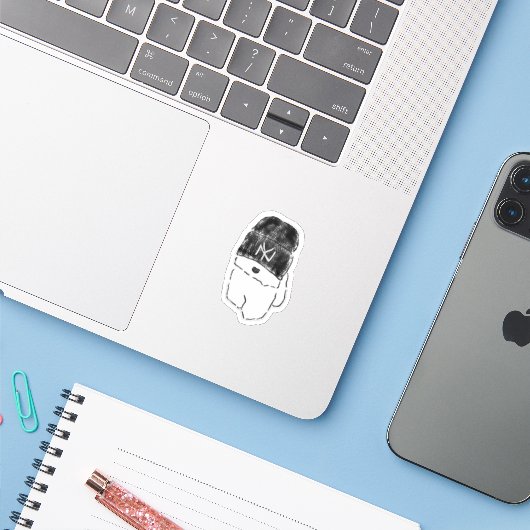 Coole Bichon Frise Puppy met Zwarte Mutse Sticker (Laptop met iPhone)