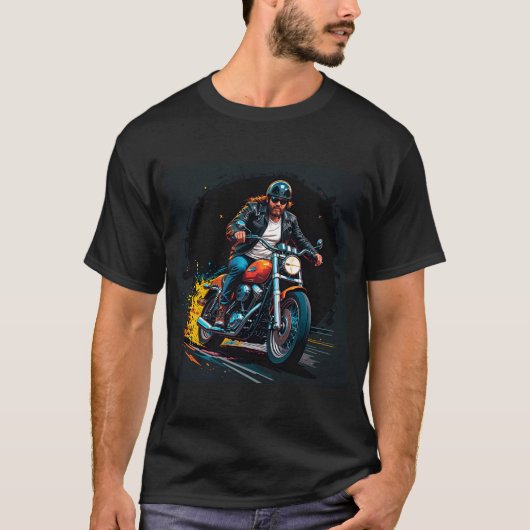 Coole Biker die op Motor rijdt T-shirt (Voorkant)