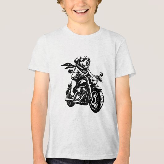 Coole Bikerhond op een Motorfiets Tri-Blend Shirt (Voorkant)