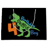coole Birthday dinosaur 4th Large Gift Bag Groot Cadeauzakje (Voorkant)