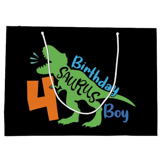 coole Birthday dinosaur 4th Large Gift Bag Groot Cadeauzakje