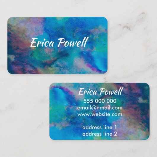 coole blauwe abstracte moderne waterverf kunst visitekaartje (Voorkant / Achterkant)