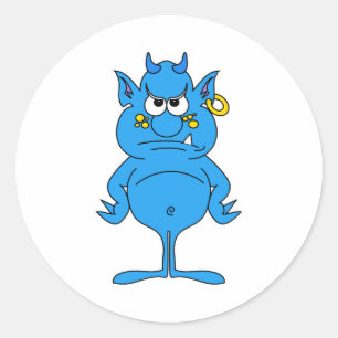 coole blauwe duivel met een houding ronde sticker