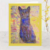 coole blauwe kat blije verjaardag kaart (Gele Bloem)