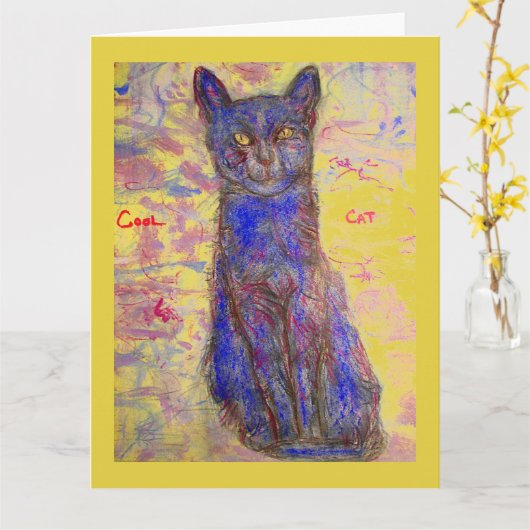coole blauwe kat blije verjaardag kaart (Gele Bloem)