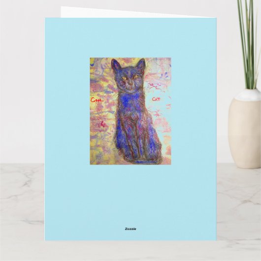 coole blauwe kat blije verjaardag kaart (Achterkant)