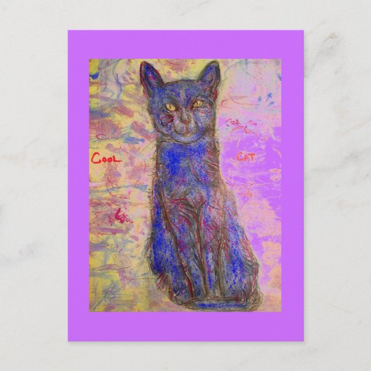 coole blauwe kat briefkaart (Voorkant)