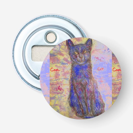 coole blauwe kat button flesopener (Voorkant)
