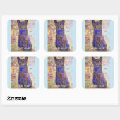 coole blauwe kat vierkante sticker (Vel)