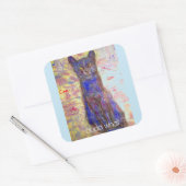 coole blauwe kat vierkante sticker (Envelop)