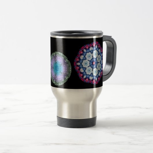coole blauwe n roze kaleidoscoop reismok ... reisbeker (Voorkant rechts)