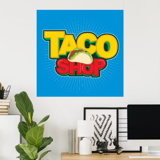 coole blauwe Taco-winkel Poster (Thuiskantoor)