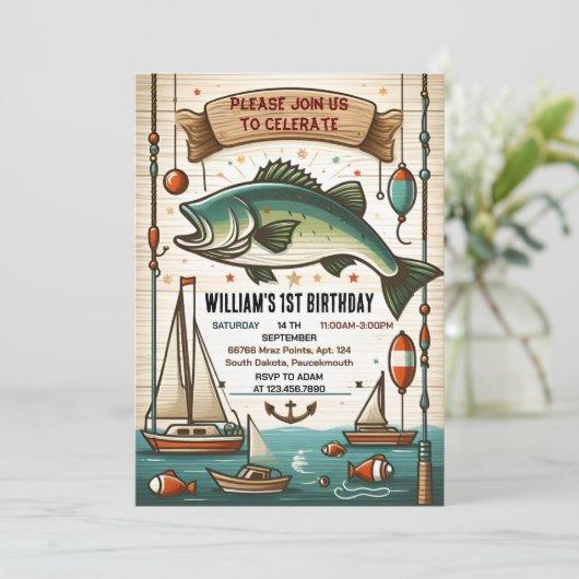 coole boot schattige jongen Fish ofishally een 1e  Kaart (Staand voorkant)