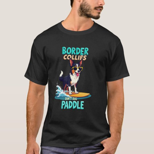 Coole Border Collie Surfende Hond T-shirt (Voorkant)