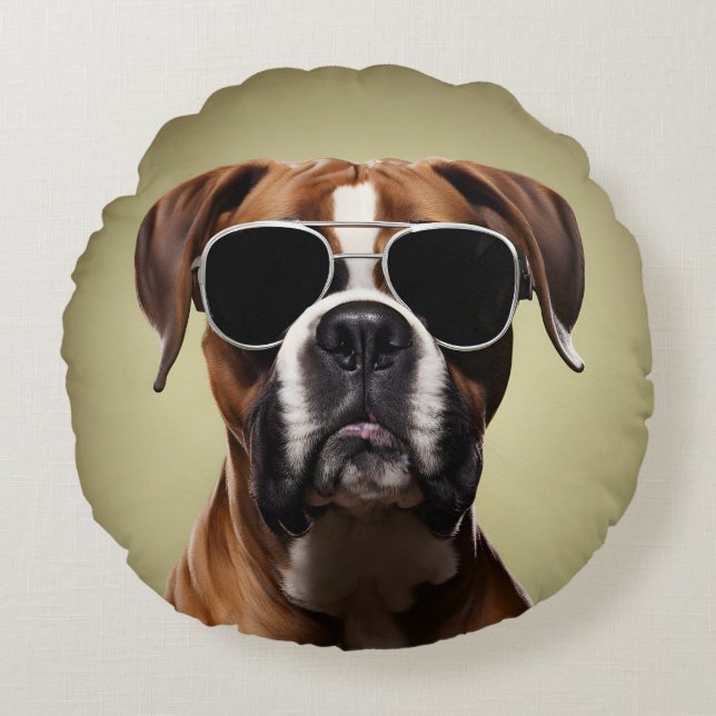 Coole Boxer Hond Rond Kussen (Voorkant)