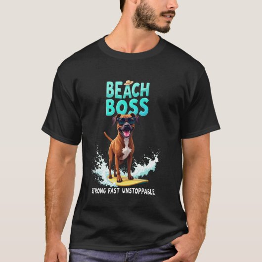 Coole Boxer Surfende Hond T-shirt (Voorkant)