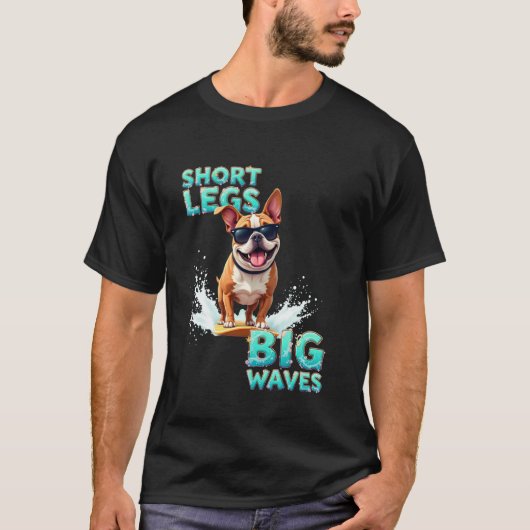 Coole Bulldog Surfende Hond T-shirt (Voorkant)