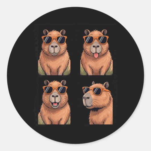 Coole Capybara met Sungles PhotoBooth Grappig Ronde Sticker (Voorkant)