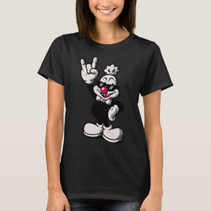 Coole Cartoon Kip Retro Haan Rock Hand Gebaar T-shirt