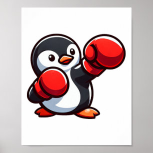 Coole Cartoon Pinguïn Boxer Ontwerp Poster